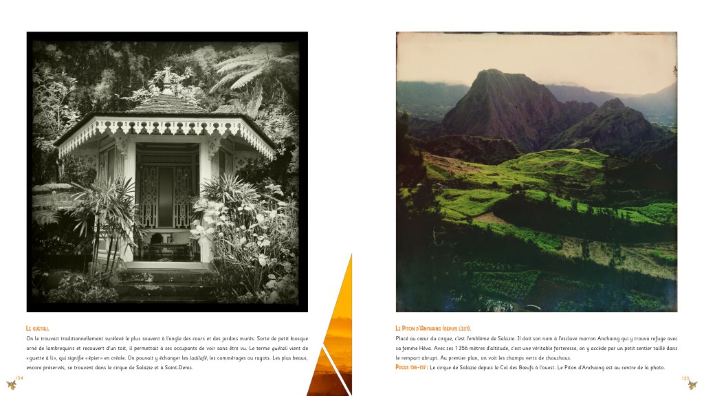 Pages documentaires La Réunion, Une année intense 270 pages, 20x22,5 cm, 2019 (textes autobiographiques ainsi que documentaires, photographies, dessins et maquette réalisés par mes soins)