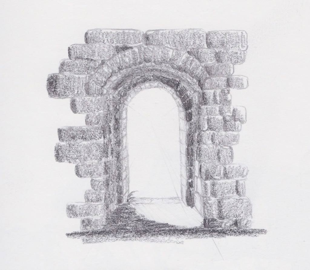 Porte du Chateau de Montségur, 2012.  Crayon