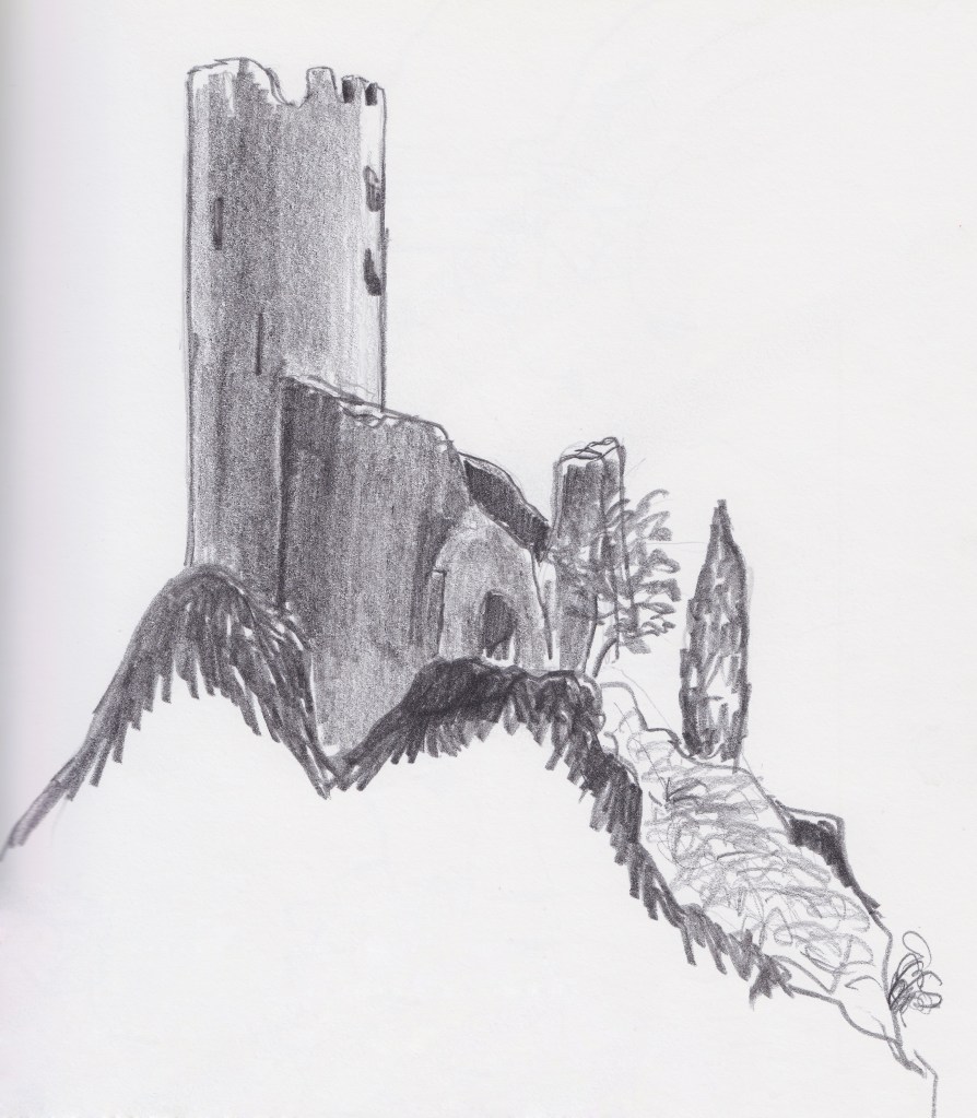 Chateau de Quertinheux, Lastours, 2012.  Crayon